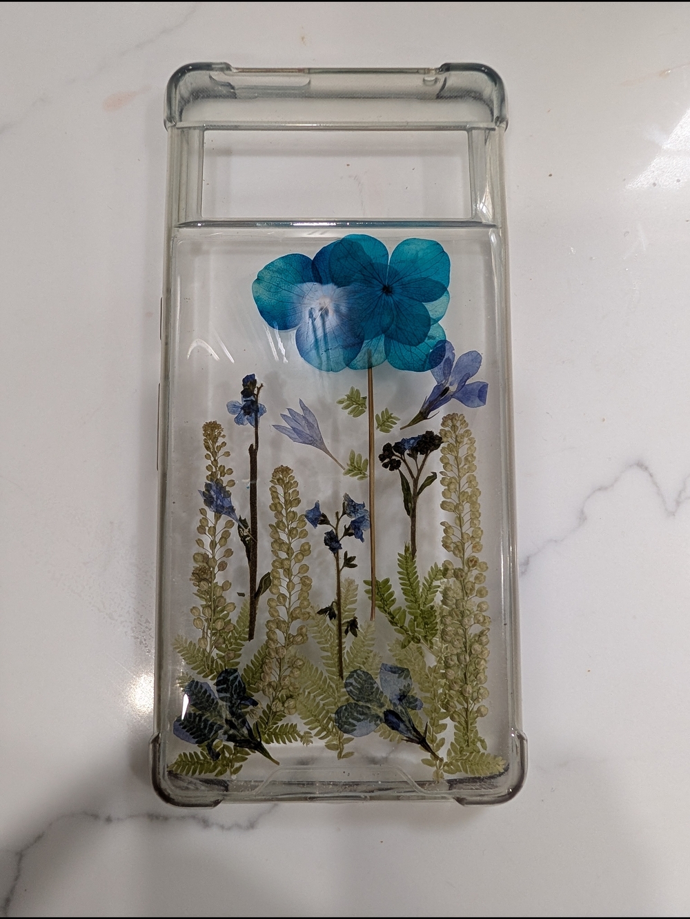 Clear Floral Pressed Flower Phone Case - Blue & Green
